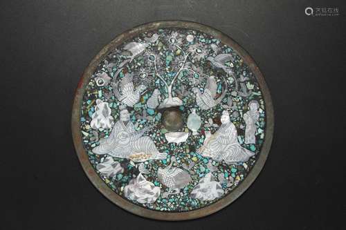 Bronze Inlaying Mother-of-pearl Figure Flower and Bird Mirro...