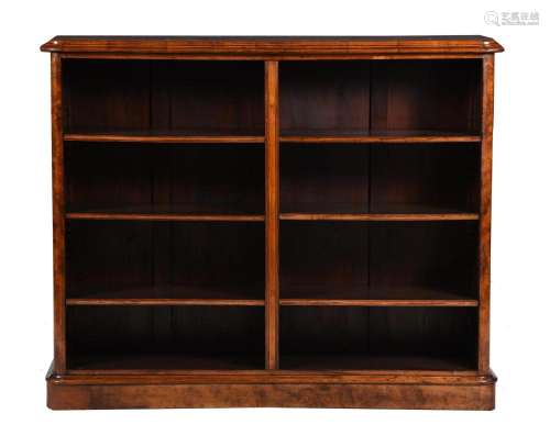 A VICTORIAN BURR AND FIGURED WALNUT OPEN BOOKCASE