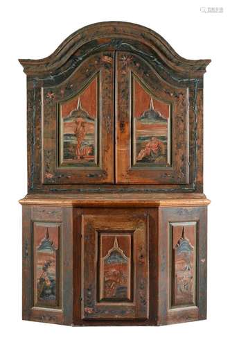 A SWISS TYROLEAN PAINTED SIDEBOARD CABINET, EARLY 19TH CENTU...