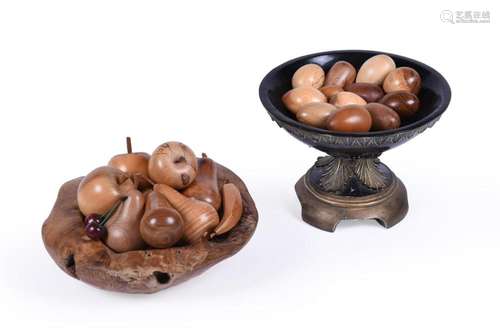 A GROUP OF SPECIMEN TURNED WOODEN MODELS OF FRUIT