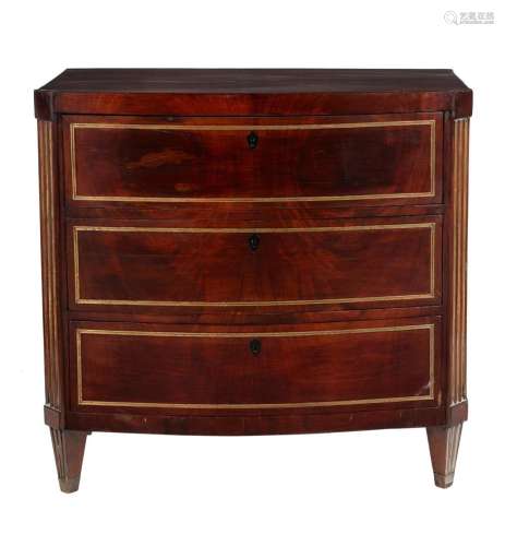 A CONTINENTAL MAHOGANY AND BRASS MOUNTED CHEST OF DRAWERS