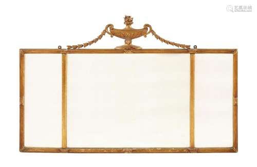 A TRIPTYCH GILTWOOD OVERMANTEL MIRROR