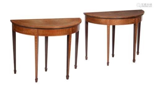 A PAIR OF EDWARDIAN MAHOGANY, SATINWOOD BANDED AND MARQUETRY...
