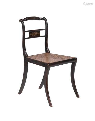 A REGENCY EBONISED AND BRASS INLAID SIDE CHAIR