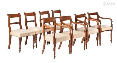 A HARLEQUIN SET OF EIGHT MAHOGANY DINING CHAIRS
