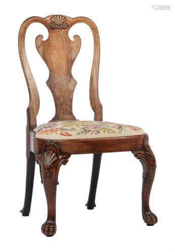 A GEORGE II WALNUT SIDE CHAIR