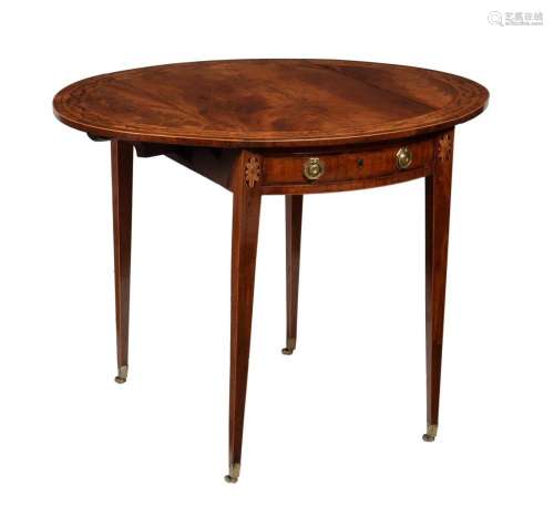A GEORGE III MAHOGANY AND SYCAMORE OVAL PEMBROKE TABLE