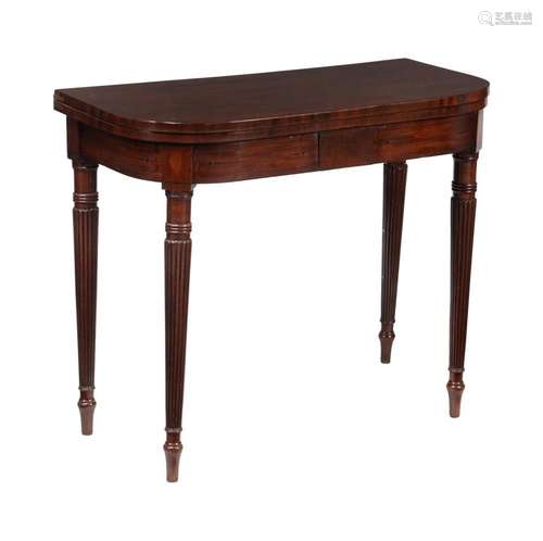 Y A REGENCY MAHOGANY AND EBONY INLAID CARD TABLE