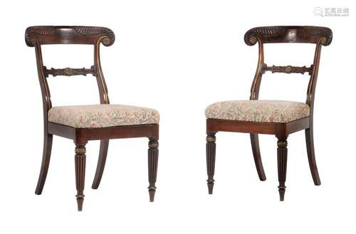 A PAIR OF GEORGE IV MAHOGANY AND PARCEL GILT SIDE CHAIRS