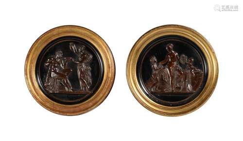 A PAIR OF DANISH FRAMED TERRACOTTA ROUNDELS