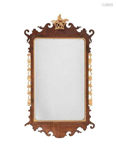 A GEORGE II MAHOGANY AND GILTWOOD WALL MIRROR MID 18TH CENTU...