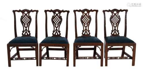 A SET OF FOUR GEORGE III MAHOGANY SIDE CHAIRS, POSSIBLY IRIS...