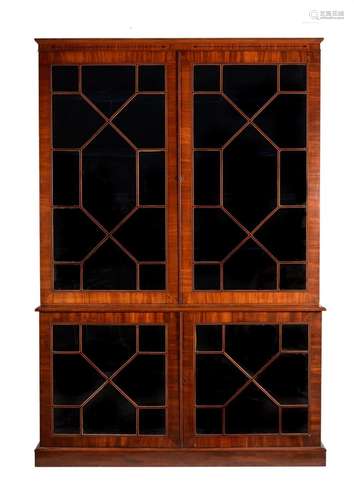 A REGENCY MAHOGANY AND LINE INLAID LIBRARY BOOKCASE