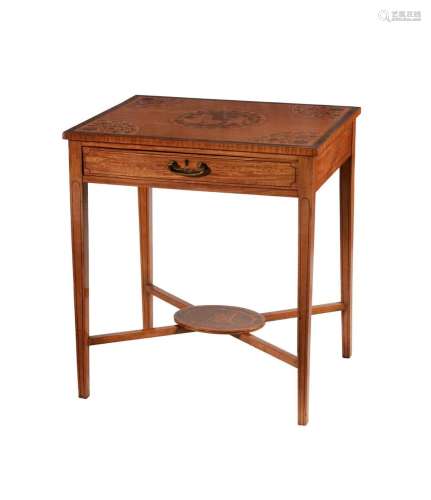 AN EDWARDIAN SATINWOOD AND MARQUETRY SIDE TABLE