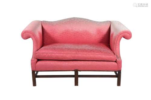 A MAHOGANY AND PINK UPHOLSTERED SOFA IN GEORGE III STYLE