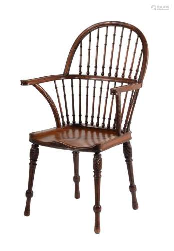 A MAHOGANY SPINDLE BACK WINDSOR ARMCHAIR