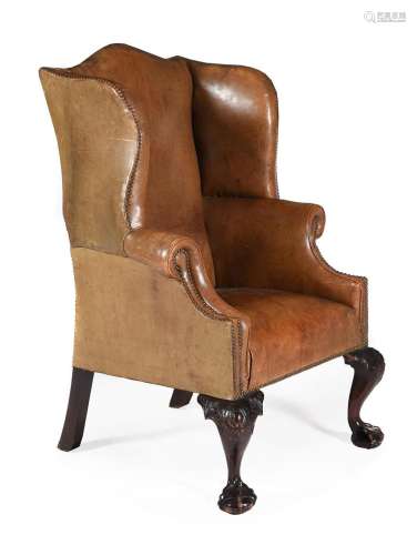 A MAHOGANY AND BROWN LEATHER UPHOLSTERED ARMCHAIR IN GEORGE ...