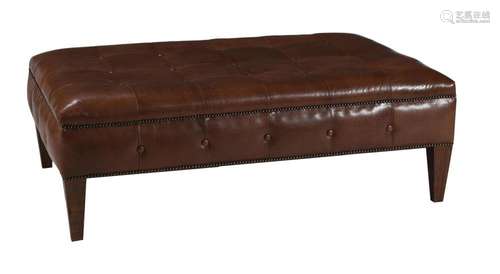 A GOAT-SKIN LEATHER BUTTON UPHOLSTERED CENTRE STOOL