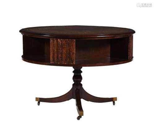 A MAHOGANY AND LEATHER INSET LIBRARY TABLE