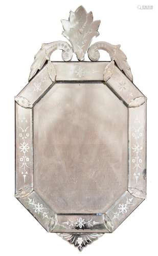 A CONTINENTAL ETCHED GLASS MIRROR