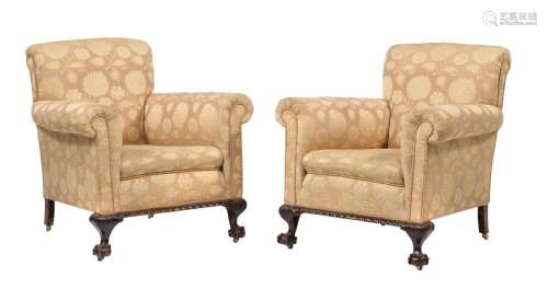 A PAIR OF 'CLUB ARMCHAIRS' IN GEORGE III STYLE