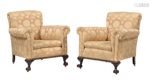 A PAIR OF 'CLUB ARMCHAIRS' IN GEORGE III STYLE