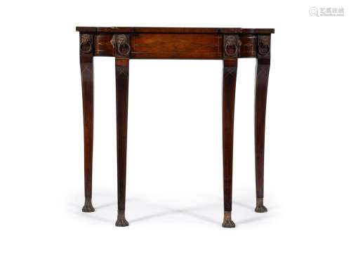 Y A REGENCY ROSEWOOD, BANDED AND BRASS INLAID SIDE TABLE