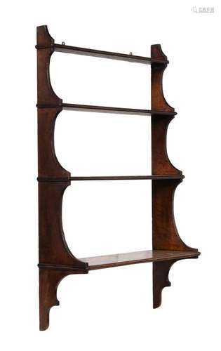 A FLIGHT OF OAK WALL SHELVES