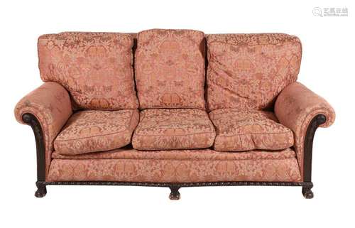 A MAHOGANY AND UPHOLSTERED BERGERE SOFA