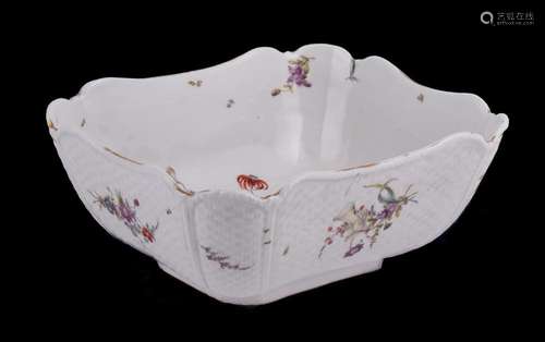 A FRANKENTHAL PORCELAIN OZIER MOULDED SHAPED RECTANGULAR DEE...