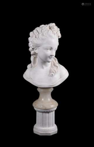 AN ITALIAN SLIP MOULDED PORCELAIN BUST OF A GIRL AFTER PROFE...