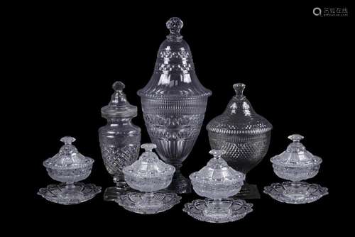 A GROUP OF VARIOUS CUT AND PRESS MOULDED GLASS