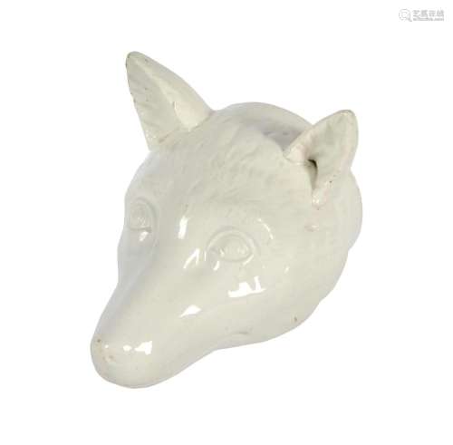 A STAFFORDSHIRE PEARLWARE FOX MASK STIRRUP CUP