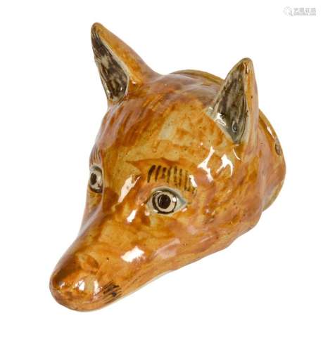 A STAFFORDSHIRE PEARLWARE FOX MASK STIRRUP CUP OF PRATT FAMI...