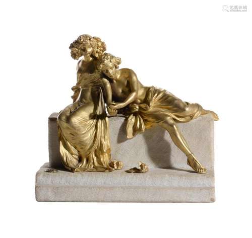 CARL KAUBA, THE BETROVAL, A GILT BRONZE AND MARBLE GROUP