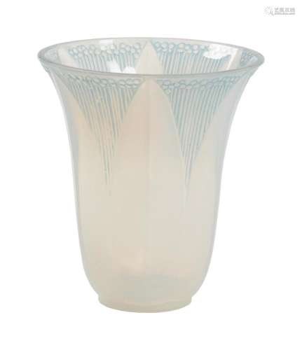 LALIQUE, RENE LALIQUE, CAMPANULE, AN OPALESCENT AND BLUE STA...