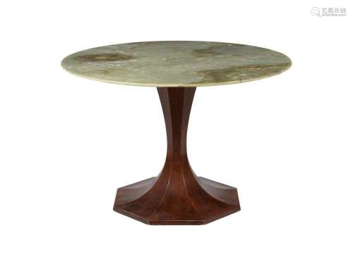 A STAINED WALNUT AND GREEN ONYX MOUNTED CENTRE TABLE IN ART ...