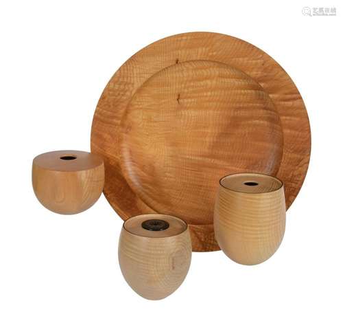 λ RAY KEY (1942-2018), FOUR TURNED RIPPLED ASH STRING BOXES