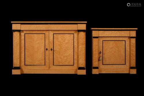 Y A SATIN BIRCH AND EBONY BANDED SIDE CABINET
