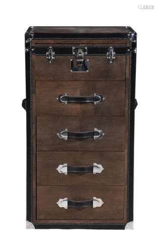 A LEATHER AND FAUX SNAKE SKIN CHEST OF DRAWERS