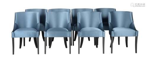 A SET OF EIGHT TURQUOISE UPHOLSTERED DINING CHAIRS