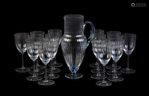 A MODERN MURANO CLEAR AND LIGHT BLUE GLASS SUITE OF DRINKING...