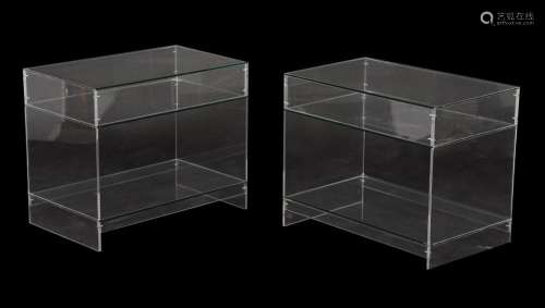 A PAIR OF PERSPEX LOW OR BEDSIDE TABLES