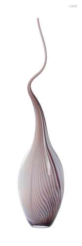 A MODERN PURPLE AND WHITE BLOWN GLASS SCULPTURE, POSSIBLY MU...