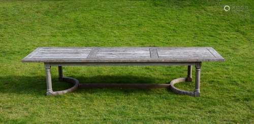 A HARDWOOD GARDEN REFECTORY TABLE IN LATE 17TH CENTURY STYLE