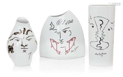 THREE PORCELAIN VASES WITH DESIGNS AFTER JEAN COCTEAU, C.200...