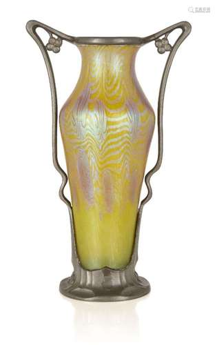 LOETZ (AUSTRIAN), AN IRIDESCENT PHAENOMEN GLASS AND PEWTER M...