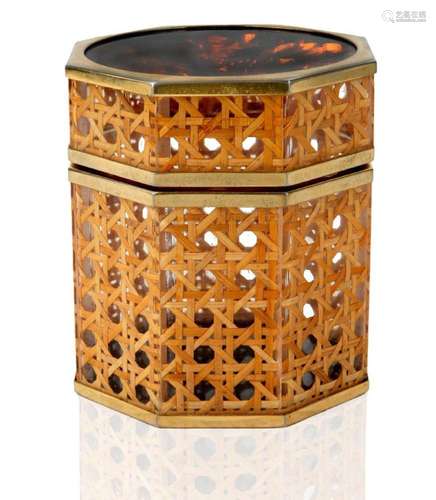 AN ITALIAN LUCITE AND RATTAN BOX IN THE MANNER OF CHRISTIAN ...