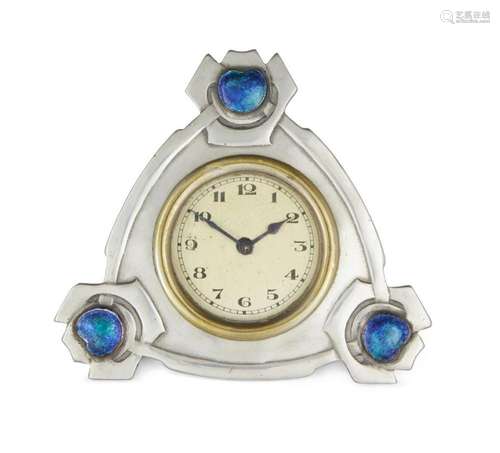 LIBERTY & CO (BRITISH), A PEWTER AND ENAMEL TIMEPIECE, C...