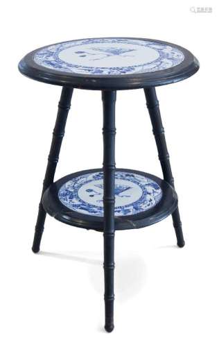 AN AESTHETIC MOVEMENT EBONISED TWO TIER OCCASIONAL TABLE, C....
